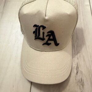 Beige Trucker Hat with LA Embroidery